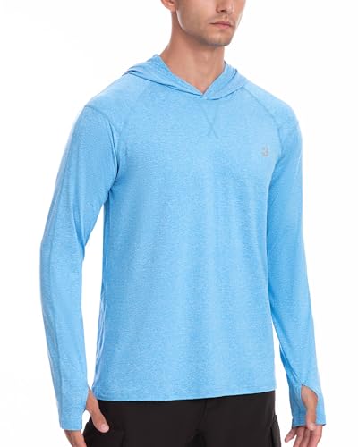 Men's UPF 50+ Fishing Rash Guard Shirts, Lightweight Long Sleeve UV Sun Protection SPF Hoodie for Swim Hiking Running