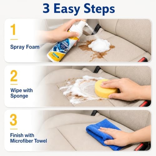 Wallira 2026 Upgrade Car Interior Foam Cleaner, 150ML Multi-Enzyme No Rinse Car Seat Cleaner Spray for Leather, Dashboard, Vinyl, Plastic & Fabric, with Sponge & Microfiber Towel (1PCS) — view 3