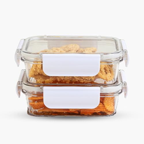 Image of SCL Steelo SoFresh Rectangular Airtight Food Storage Containers 300 ml (Set of 2), BPA Free PET Plastic, Stackable Fridge Safe Kitchen Storage Containers for Cereals, Pulses & Leftovers