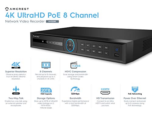Amcrest 5Series 4K Poe Nvr 8Ch 4K/6Mp/5Mp/4Mp/3Mp/1080P Network Video Recorder (8-Port Poe) - Supports Up To 8 X 4K Ip Cameras, Supports Up To 2 X 10Tb Hard Drives (Not Included) #TOP1
