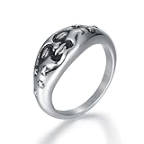 Confede Face Ring Stainless Steel Silver Unique Punk Gothic Biker rings for women men Size 6