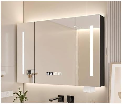 Wall Mounted Bathroom Storage Cabinet with Mirror - Stylish Black Cupboard for Home, Apartment, and Hotel Bathrooms - 60x70cm (23.6x27.5in)