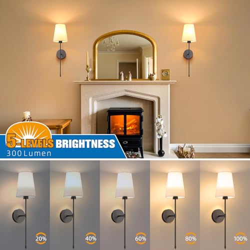 Image of NIORSUN 25.4 inch Battery Operated Wall Sconce Set of 2,Black Rechargeable Wall Lights with 10400mAh Dimmable Detachable Bulbs and Remote,9 Colors Wireless Sconces for Bedroom Living Room Hallway