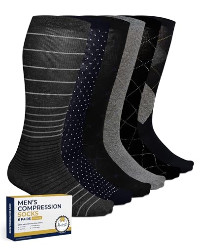 Pembrook Light Compression Socks for Men - 6 Pairs | 8-15 mmHg Graduated Compression Socks for Men 9-12 | Support Socks