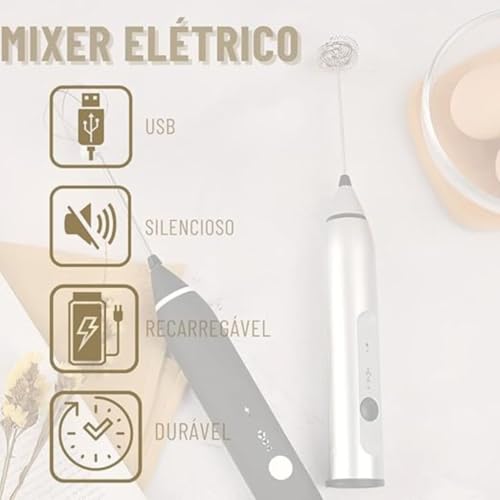 Mini Mixer Misturador de Bebidas Batedor de Ovos Processador Elétrico Recarregável Portátil Inox Fuê