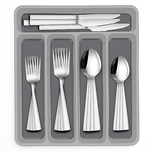 Terlulu Besteck Set 12 Personen, 60 teilig Edelstahl Besteckset mit Besteckkasten, Essbesteck Set mit Messer Gabel Löffel, Hochwertiges Edelstahlbesteck, Hochglanzpoliert & Spülmaschinenfest