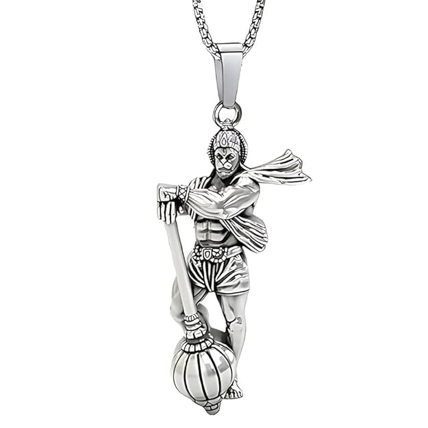 beautivia Hanuman Gada Locket | Spiritual Pendant, Religious Necklace, Lord Hanuman Locket With Gada | Stainless Steel Hanuman Necklace With Crisscross Chain For Gift, Unisex-picture-8