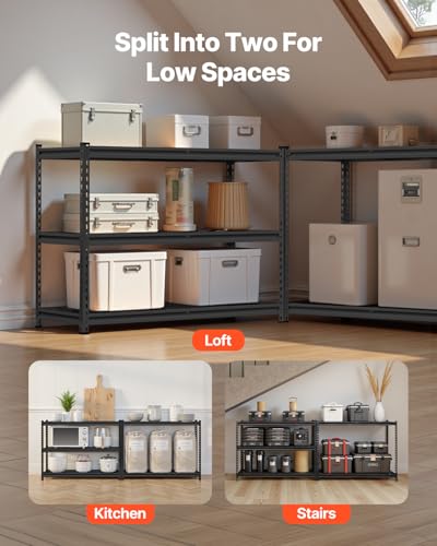 Image of VEVOR Storage Shelving Unit, 5-Tier Adjustable, 2000 lbs Capacity, Heavy Duty Garage Shelves Metal Organizer Wire Rack, Black, 48 inch L x 24 inch W x 72 inch H for Kitchen Pantry Basement Bathroom Laundry Closet