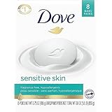 Dove Beauty Bar More Moisturizing Than Bar Soap for Softer Skin, Fragrance Free, Hypoallergenic Sensitive Skin With Gentle Cleanser 3.75 oz, 8 Bars