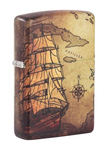 ZIPPO Encendedor Recargable Pirate Ship de 540 Grados con Imagen en Color Blanco Mate, en Caja de Regalo