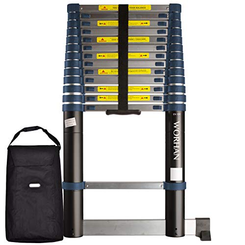WORHAN® Echelle 4.1m Télescopique PRO Aluminium Anodisé Solide Extensible Avec une Barre Stabilisatrice 1K4.1+bag Cover
