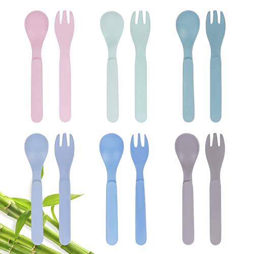 Image of 12pcs Bamboo Kids Spoons & Forks for Baby Feeding, Toddler Spoons & Forks Set, Tableware for Baby Toddler Kids Bamboo Toddler Dishes & Dinnerware Sets