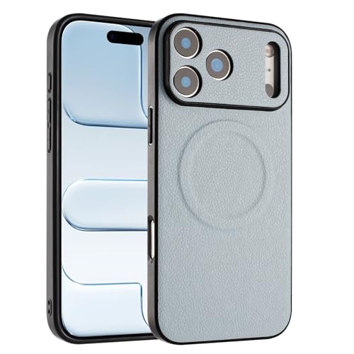 Étui iPhone 15 Pro bleu en cuir rigide et magnétique mince pour protection