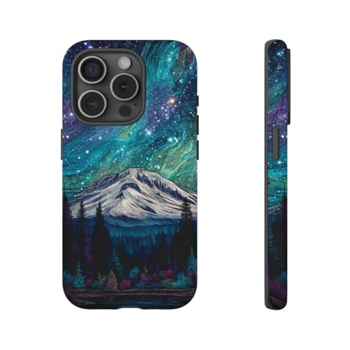 Coque rigide mate exclusive bleu ciel nocturne sur montagne iPhone 15 Pro