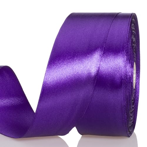 YASEO 1 1/2 Inch Purple Solid Satin Ribbon for Gift Wrapping, 50 Yards