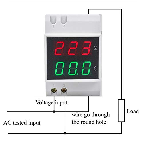 Image of DIN Rail Voltage Ampere Meter, AC80-300V AC0-99.9A Multi-Functional Digital Din Rail Current Voltage Power Meter Ammeter Voltmeter, Din Rail Led Display Digital AC Voltmeter