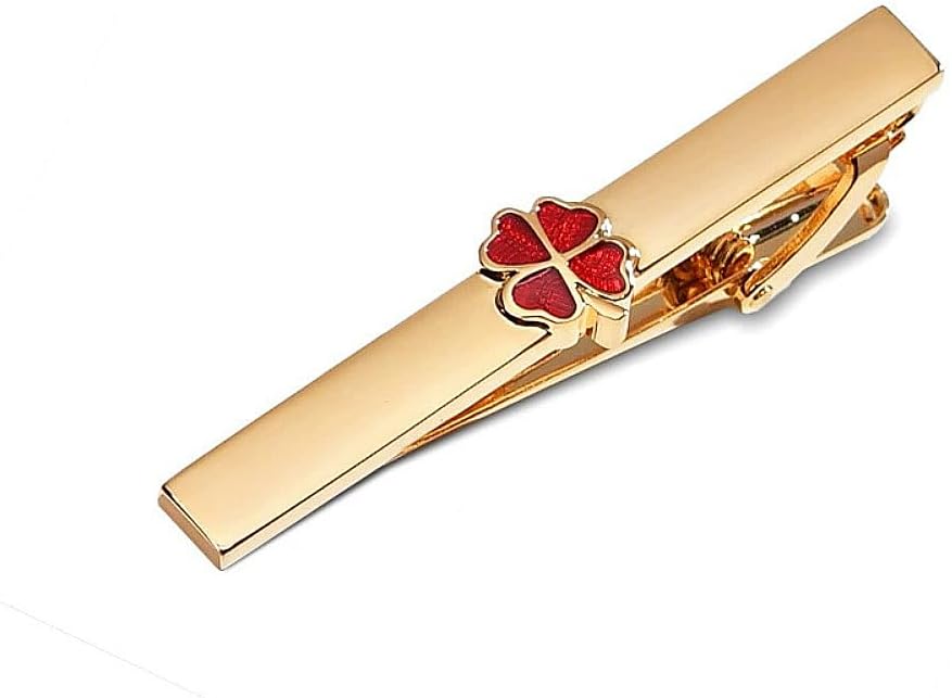 Dtja Clover Leaf Tie Clip Tie Bar for Men Gold/Silver Tone Fashion Shamrock Flower Necktie Suit Shirt Tuxeto Formal Wear Brooch Luck Dress Accessories Birthday Wedding St.Patrick's Day Party Jewelry Gift
