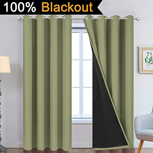 Image of Yakamok Total Blackout Curtains, 2 Thick Layers Completely Blackout Thermal Insulated Drapes with Black Liner for Bedroom(52Wx84L, Sage, 2 Panels)