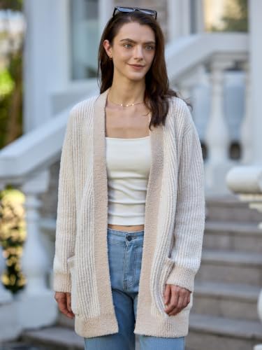 Snuggle Sac Cardigan Sweaters for Women with Pocket Trendy Casual Long Sleeve Tops Open Front Fall Winter Coats (Medium, Beige Cream) - image 7