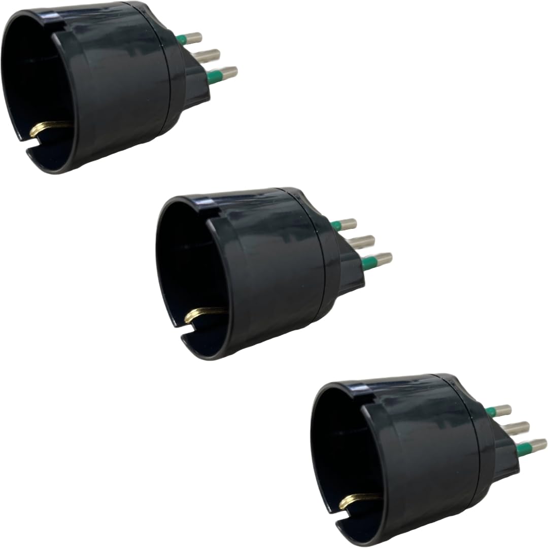 Set 3 Adattatori Presa Schuko 10A Con Spina 10A Nero Standard Italiano