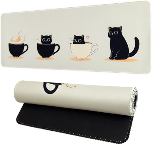 Large Cute Cat Mouse Pad,Kawaii Gaming Mousepads,Anime Mouse Mat with Non-Slip Rubber Base,Stitched Edge Mouse Pads for Desk,Computers,Laptop,Office 31.5 x 11.8 Inch