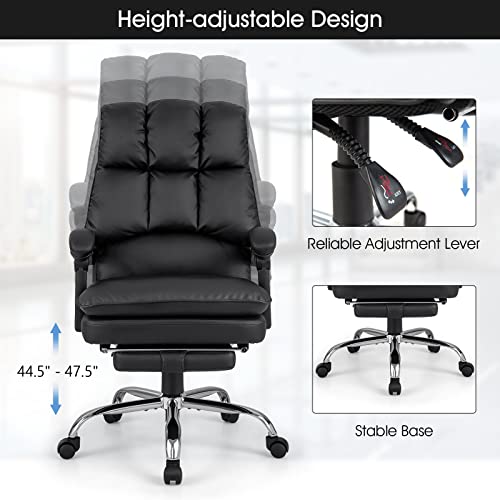 Giantex Executive Office Chair, Pu Leather Reclining Chair With Retractable Footrest & Padded Armrests, Soft Cushioned, Adjustable Swivel Computer Desk Chair For Home Office (Black) #TOP4