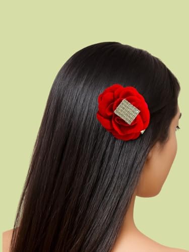 Image of AccessHer Rose Hair Clip for Bridal Bun /Juda Hair Pin Hairstyles | Artificial Flower Hair Clip for Kids, Baby Girl, Toddlers | Hair Accessories for Women, Girls, Kids