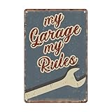 My Garage My Rules Retro Metal Sign Spanner Tool Iron Guys Tin Sign For Home...