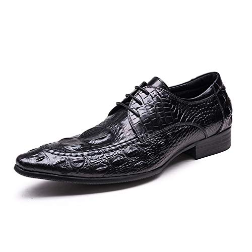 Business Oxford for Men Formal Shoes Lace Up StyleGenuine Leather Crocodile Texture Casual Retro Colors Pointed Toe Block Heel