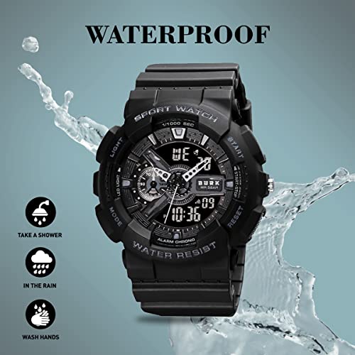 Burk 1688Bk Military Wristwatch Men Water Shock Resistant Dual Time Sports Digital Led Display #TOP1