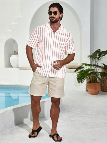 Image of TAGDO Men's Front Button Short Sleeve Striped Top, Casual (2026)