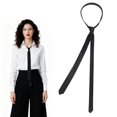 LXUEJIE Black Skinny Tie for Women and Men Adjustable Zipper Skinny Ties Solid Color Black Ties for Wedding Business