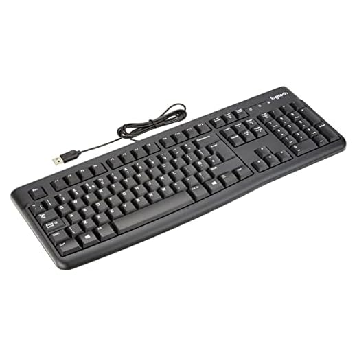 Logitech K120 trådbundet tangentbord för Windows, USB-plug-and-play, full storlek, spillbeständig, böjd utrymme bar PC/bärbar dator, QWERTY UK layout - svart