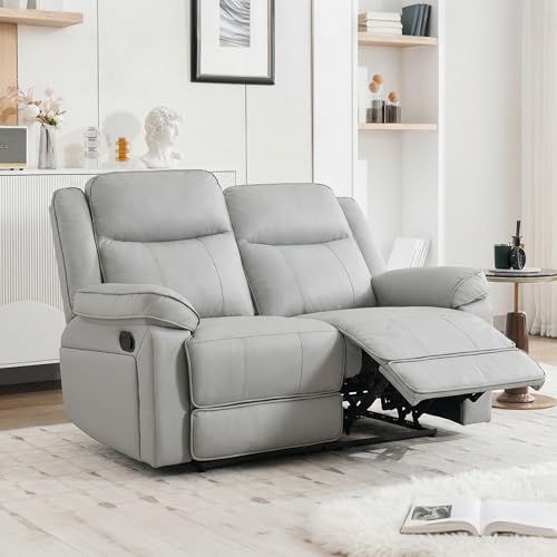 virezzalux Reclining Loveseat Sofa Anti-Scratch Leather Loveseat Recliner with Adjustable Footrest Wall Hugger Love Seat Double Seat Recliner Sofa for Living Room RV Home Theater(Loveseat Grey)