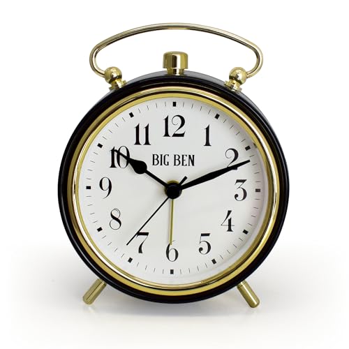 Westclox Big Ben Classic Battery Operated Alarm Clock with Luminous Hands Large Easy Read Dial Loud Alarm Vintage Metal Case Glass Lens Black Gold Trim