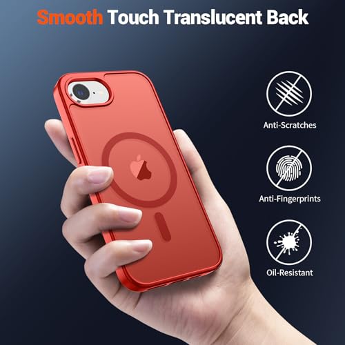 Image of SUPFINE Magnetic for iPhone 17e Case /iPhone 16e Case (Compatible with MagSafe)(Military Grade Drop Protection) Slim Translucent Matte Shockproof with Anti-Fingerprint Phone Case,Red