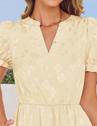 Image of ZESICA Womens Summer Floral Flowy Midi Dress 2026 Puff Short Sleeve V Neck Ruffle Tiered Beach Vacation Party Dresses