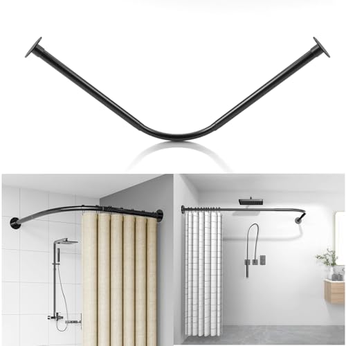 Noire Tringle a Rideau de Douche Angle sans Percage, Barre De Douche Extensible Barre Rideau Douche, Barre Rideau Douche sans Perçage,pour Salle Bains70 to...
