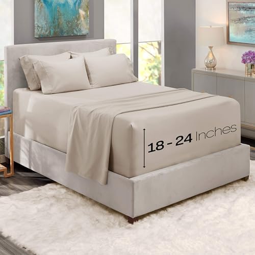 Hearth & Harbor Bed Sheets, Luxury Soft 6 Piece Bed Sheet Set Extra Deep Pocket Fitted Sheets Fits Mattress up to 21", Double Brushed Bedding Sheets & Pillowcases, King, Natrual Linen