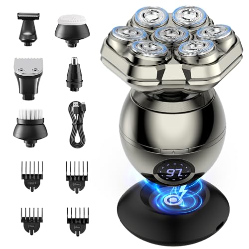 iWarmbase Rasoir Tete Chauve Homm,7D Rasoir Electriques Hommes Cheveux-6 en 1 Tondeuse Crane Chauve, Rasoir Chauve magnétique amovible, Humide/Sec Étanche IPX7 pour Hommes Chauves avec Écran LED