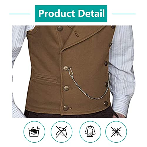Suit Vest for Men, Double Breasted Wide Lapel Slim Fit Groomsmen Waistcoat Formal Business Sleeveless Dress Suit Vest (Color : Brown, Size : 5X-Large)2