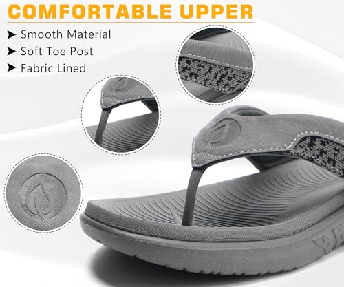 Image of ONCAI Mens Flip Flop Open Toe Athletic Straps Orthotic Summer Plantar Fasciitis Sport Sandals with Soft Cushion Arch Support Size 7.5-15