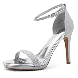 Shoe Land Women’s High Heels – Open Toe Stiletto Heels with Adjustable Ankle Strap | Dressy Sexy Strappy Heeled Sandals for Wedding, Prom, Party & Evening Wear, 1896SilverShimmer,Size 8.0,SL-Lovering