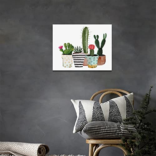 Succulent Cactus Wall Art Rustic Botanical Plant Wall Decor Natural Green Cactus Pictures Canvas Print Painting Framed Modern Home Artwork For Bathroom Office Bedroom Kitchen 16"X12" #TOP1