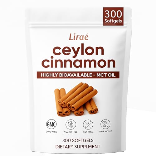 LIRAE Ceylon Cinnamon Softgels with MCT Oil 300 Softgels True Ceylon Cinnamon Supplement Non-GMO Gluten Free Gentle Daily Wellness Support (1)
