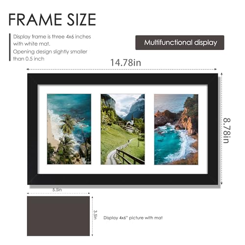 Image of DUENPY 8x14 Collage Picture Frame, 4x6 Collage Picture Frame Displays Three 4x6 inch Photos, or 8x14 (Without Mat) for Available Horizontal Wall Mounting Display and Vertical, Black.