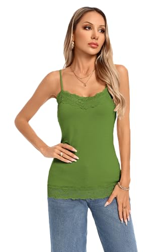 Image of Kate Kasin Women's Adjustable Spaghetti Strap Lace Trim Cami Tunic Tank Top 3PACK