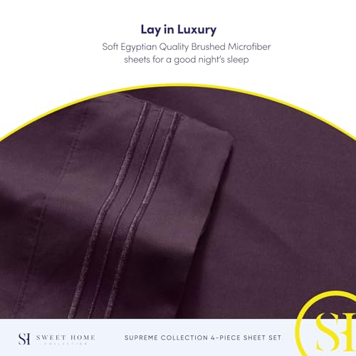Split King Sheets - Breathable Luxury Sheets with Full Elastic & Secure Corner Straps Built In - 1800 Supreme Collection Extra Soft Deep Pocket Bedding Set, Sheet Set, Split King Size, Purple