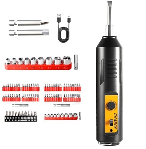 46 Pcs Electric Screwdriver Sets, 7.8 Inch Rechargeable Screwdriver and 45 Pcs Batch Head and Sleeve Chromium Vanadium Steel for Household and Repairing (46)
