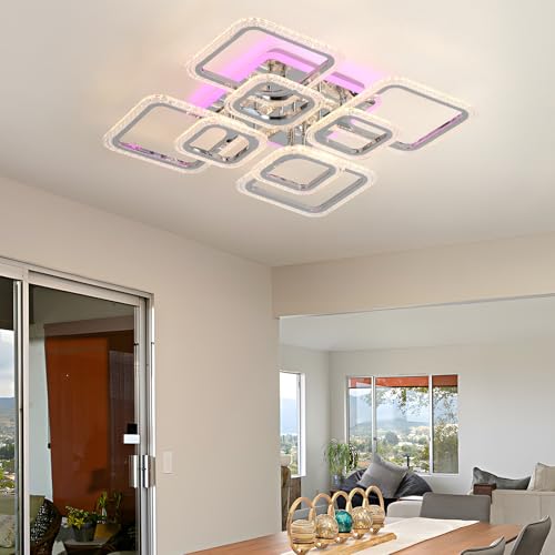 LuFun Plafonnier LED,8 carré double couche lustre salon moderne design,dimmable luminaires intérieur plafonniers,lampe plafond 80W,lustre chambre...